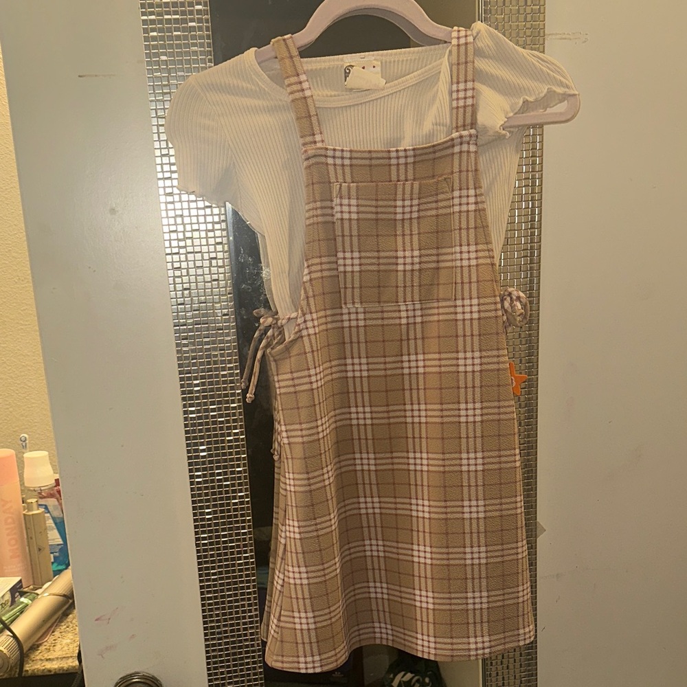 Plaid Tan and White Kids Dress